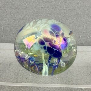 Vtg Roger Vines 1985 Mt St Helens Ash Art Glass Paperweight Flower Signed MSH